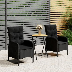 Zestaw bistro 3-cz. rattan PE i akacja czarny
