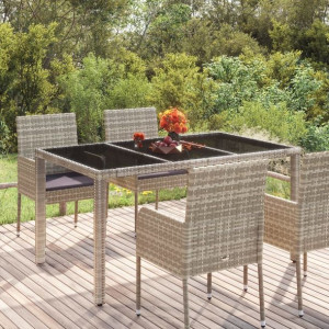 Stół ogrodowy ze szklanym blatem szary 150x90x75cm rattan PE