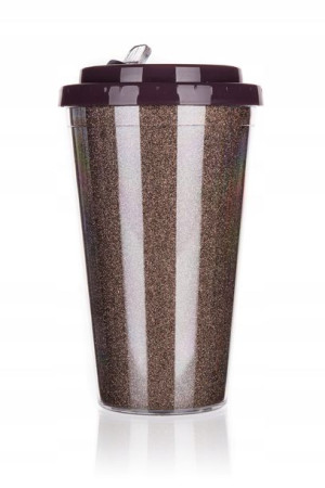 Kubek podróżny GLITTERS 500 ml, brązowy