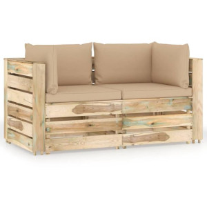 Ogrodowa sofa 2-os z poduszkami, impregnowane na zielono drewno