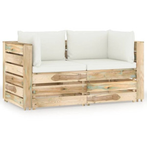 Ogrodowa sofa 2-os z poduszkami, impregnowane na zielono drewno