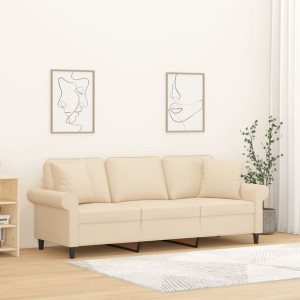 Sofa 3-osobowa z poduszkami kremowa 180cm tkanina