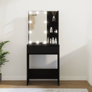 Toaletka z lustrem lampkami LED czarna 60x40x140cm