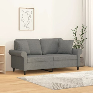 Sofa 2-osobowa z poduszkami szara 140cm tkanina