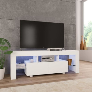 Komoda RTV ze światłem LED błyszcząca biała 130x35x45cm