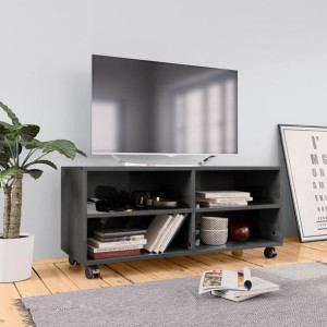 Komoda RTV z kółkami połysk szara 90x35x35cm