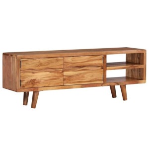 Komoda RTV z rzeźbionymi drzwiami lita akacja 117x30x40cm