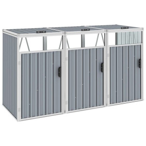 Osłona na 3 kosze na śmieci szara 213x81x121cm stalowa