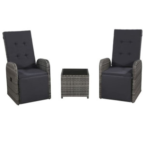 Zestaw bistro 3-cz. do ogrodu rattan stal PE szary
