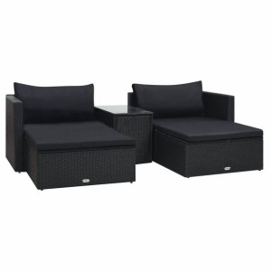 Zestaw do ogrodu 5-cz. + poduszki rattan PE czarny