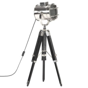 Lampa podłogowa na trójnogu czarna drewno mango 69cm