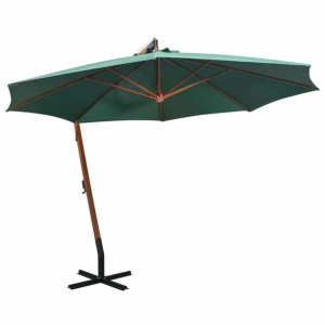 Parasol ogrodowy wiszący 350cm drewniany zielony