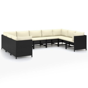 Zestaw do ogrodu 9-cz. poduszki rattan PE czarny