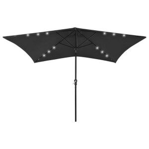 Parasol z lampkami LED stalowy czarny 2x3m