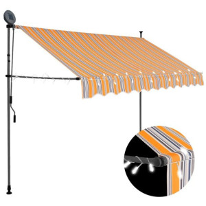 Markiza zwijana ręcznie z LED 250cm żółto-niebieska