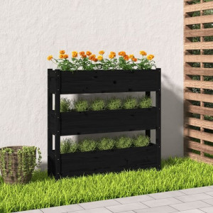 Donica czarna 112x25x104.5cm lite drewno sosnowe