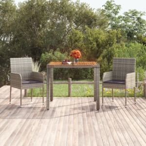 Stół ogrodowy z drewnianym blatem szary 90x90x75cm rattan PE