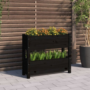 Donica czarna 77x25x66cm lite drewno sosnowe