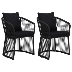 Krzesła ogrodowe z poduszkami 2 szt. rattan PVC czarne