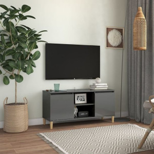 Szafka RTV z drewnianymi nóżkami szara połysk 103.5x35x50cm