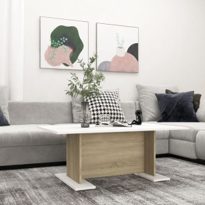 Stolik kawowy biel dąb 103.5x60x40cm płyta wiórowa