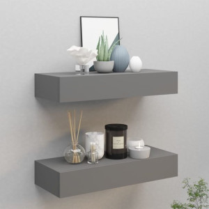 Półki ścienne z szufladą 2 szt. szare 60x23.5x10cm MDF
