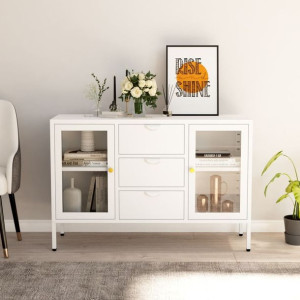 Komoda biała 105x35x70cm stal i szkło hartowane