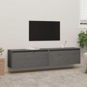 Szafki RTV wiszące 2-cz. szare 80x30x35cm drewno sosnowe
