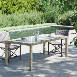 Stół beżowy 190x90x75cm szkło i rattan PE