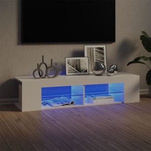 Szafka TV z lampkami LED połysk biała 135x39x30cm