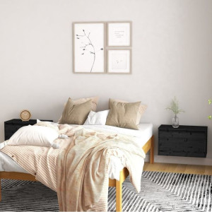 Szafki nocne wiszące 2 szt. czarne 60x30x35cm drewno sosnowe