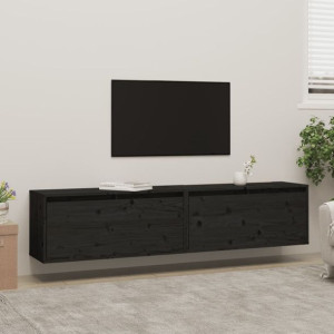 Szafki RTV wiszące 2-cz. czarne 80x30x35cm lita sosna