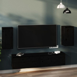 Szafki RTV wiszące 2-cz. czarne 30x30x60cm drewno sosnowe