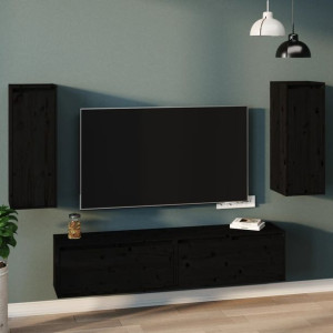 Szafki RTV wiszące 2-cz. czarne 30x30x80cm drewno sosnowe