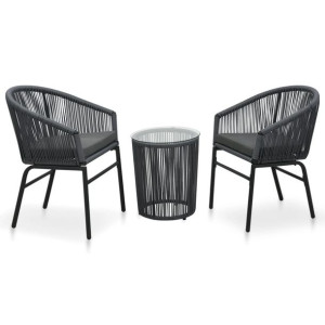 Zestaw bistro 3-cz. do ogrodu z poduszkami rattan PVC antracyt