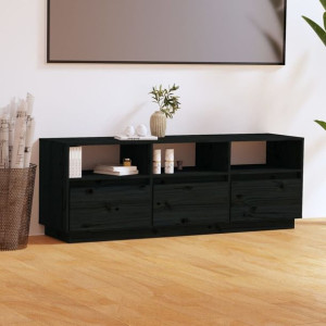 Szafka RTV czarna 140x37x50cm lite drewno sosnowe