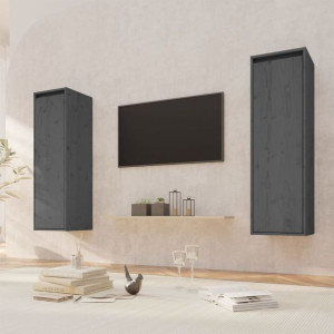 Szafki RTV wiszące 2-cz. szare 30x30x100cm drewno sosnowe