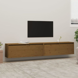 Szafki RTV wiszące 2-cz. miodowy brąz 100x30x35cm sosnowe