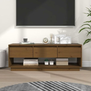 Szafka RTV miodowy brąz 110.5x34x40cm lite drewno sosnowe