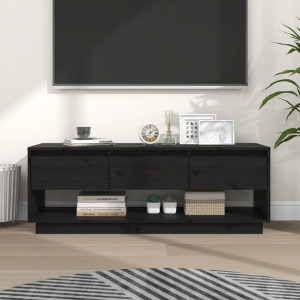 Szafka RTV czarna 110.5x34x40cm lite drewno sosnowe