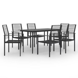 Zestaw ogrodowy 7-cz. czarny stal rattan PVC