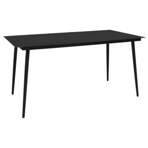 Stół ogrodowy czarny 150x80x74cm stal i szkło
