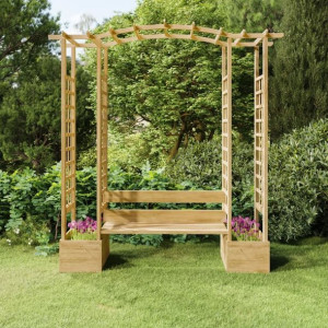 Pergola z ławką i donicami impregnowane drewno sosnowe