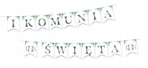 Baner komunijny IKomunia Święta Eukaliptus srebrny