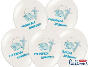 Balony 27cm I Komunia Święta, Pastel White, 50szt.