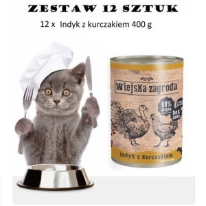 Wiejska Zagroda Indyk z kurczakiem 400g. Karma dla kociąt. Zestaw 12 X 400g