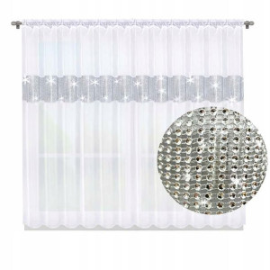 Firana Prosta Cyrkonie 400x150 Biała Diamenty Woal