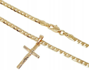Łańcuszek Męski Złoty Krzyż 45Cm Stal Chirurgiczna