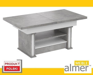 Ławostół Stół Ława L29 Szuflada Półka Rozkładana do 200cm jasny beton biały
