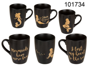 Kubek ceramiczny złota syrenka na czarnym tle